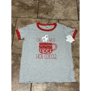 NWT LulaRoe Christmas But First Hot Cocoa Liv Shirt Sz Large/l